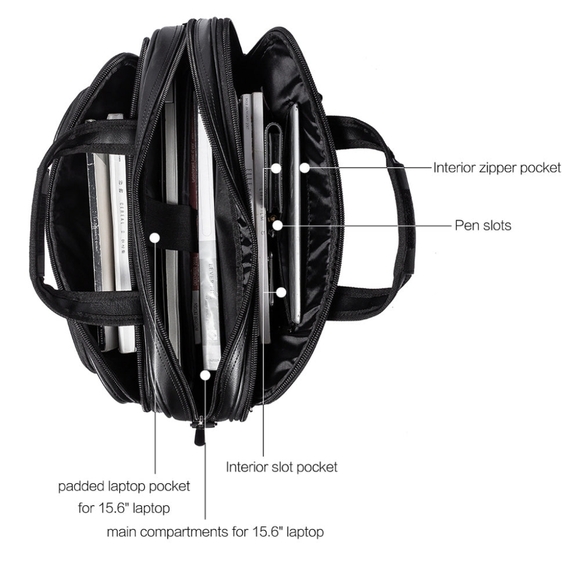 CLUCI Leather 15.6 inch Expandable Messenger/Laptop Bag - Picture 4 of 6